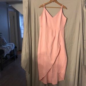 Cute pink high low dress wrap skirt detail adjustable straps back zip